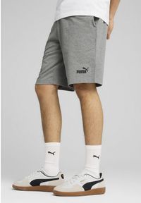 Puma - Męskie szorty Essentials 10" z logo No. 1 z dżerseju PUMA Medium Gray Heather. Kolor: szary. Materiał: jersey