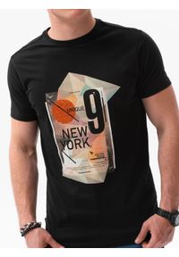 Ombre Clothing - T-shirt męski z nadrukiem S1434 V-16B - czarny - XXL. Kolor: czarny. Materiał: bawełna. Wzór: nadruk. Styl: klasyczny #4