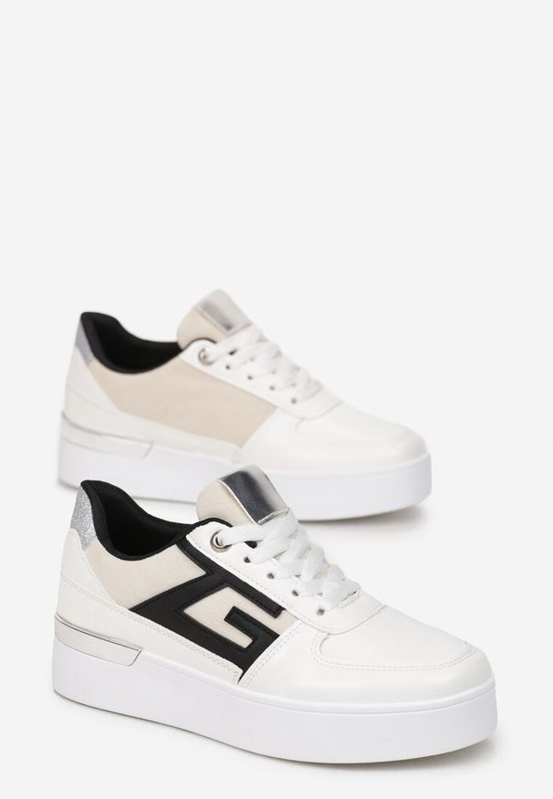 Born2be - Białe Sznurowane Sneakersy na Płaskiej Grubej Podeszwie Zantea. Kolor: biały. Obcas: na płaskiej podeszwie
