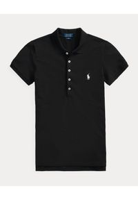 Ralph Lauren - RALPH LAUREN - Czarna koszulka Polo Slim Fit. Typ kołnierza: polo. Kolor: czarny. Materiał: bawełna, materiał. Wzór: aplikacja, haft #4