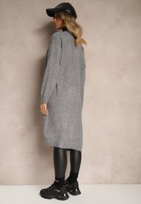 Renee - Szary Niezapinany Casualowy Kardigan z Wełną o Długim Kroju Zozita. Okazja: na co dzień. Kolor: szary. Materiał: wełna. Długość: długie. Styl: casual