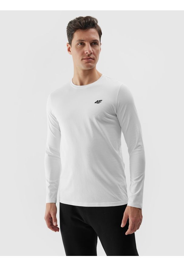 4f - 4F Longsleeve gładki męski - biały XXL. Okazja: na co dzień. Kolor: biały. Materiał: dzianina, jersey, bawełna. Długość rękawa: długi rękaw. Długość: długie. Wzór: gładki. Styl: casual, sportowy