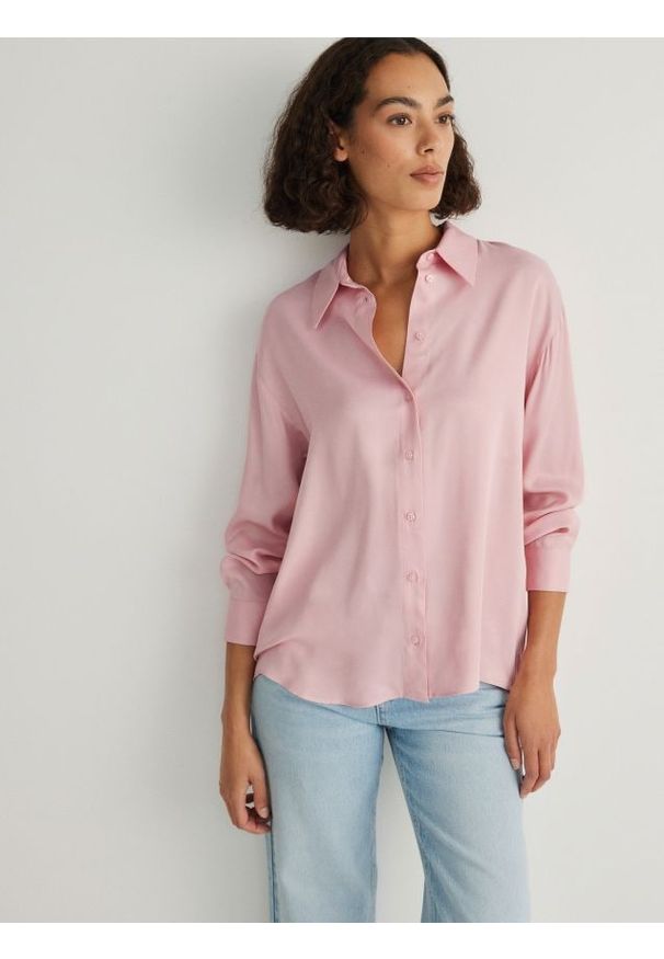 Reserved - Koszula z wiskozy - pastelowy róż. Kolor: różowy. Materiał: wiskoza