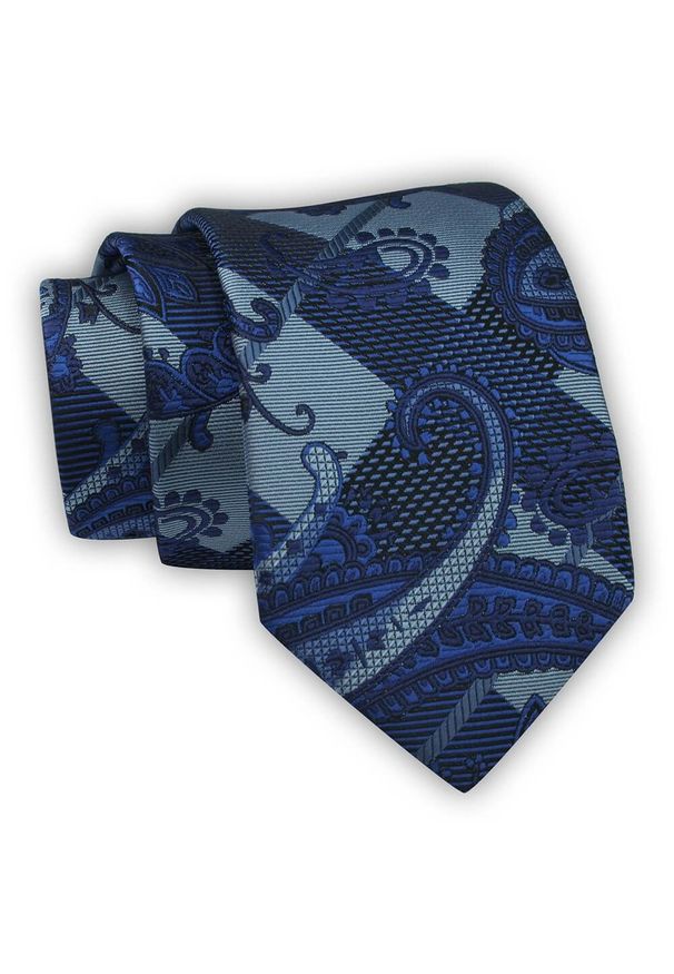 Krawat Alties (7 cm) - Niebiesko Granatowy Duży Wzór. Kolor: niebieski. Materiał: tkanina. Styl: elegancki, wizytowy