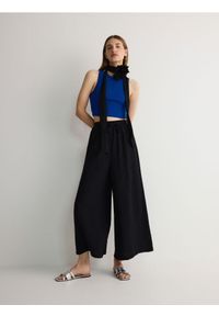Reserved - Spodnie culotte - czarny. Kolor: czarny. Materiał: bawełna, tkanina