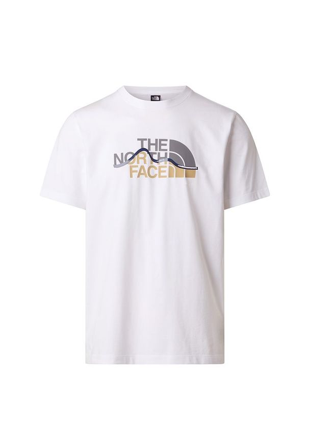 Koszulka męska The North Face Mountain Line 0A8GUXFN41 - biała. Kolor: biały. Materiał: bawełna, materiał. Długość rękawa: krótki rękaw. Długość: krótkie. Wzór: nadruk. Sezon: lato. Sport: wspinaczka