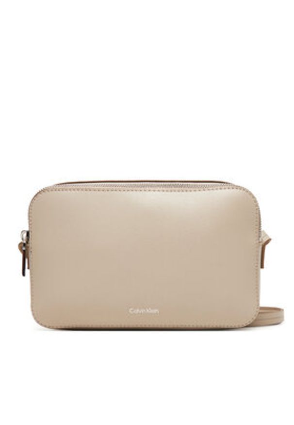 Calvin Klein Torebka Foil Logo Elongated Camera Bag LV04F3276G Beżowy. Kolor: beżowy. Materiał: skórzane