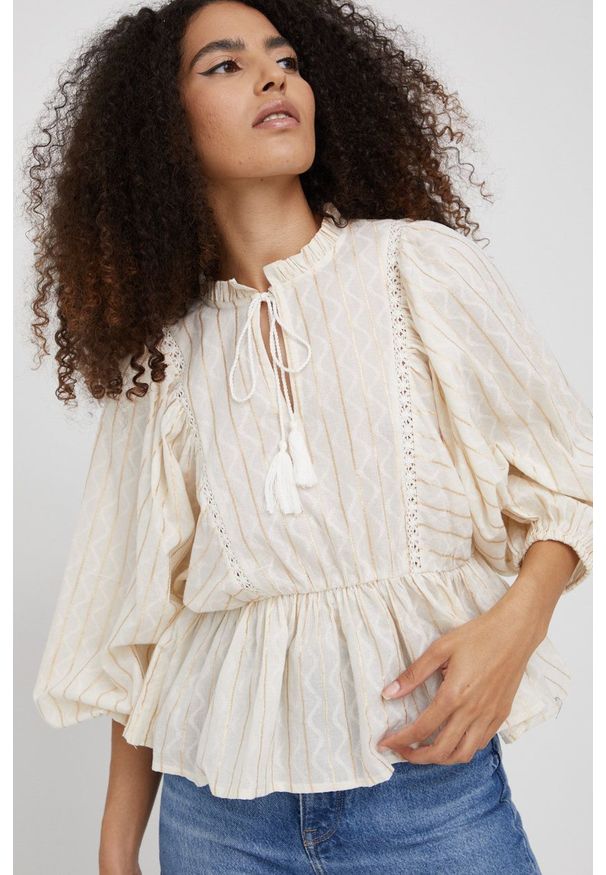 Y.A.S bluzka damska kolor beżowy wzorzysta. Kolor: beżowy. Materiał: tkanina. Długość rękawa: długi rękaw. Długość: długie