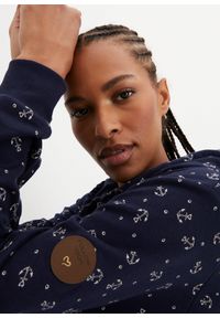 bonprix - Bluza z kapturem i zamkiem, z czystej bawełny. Typ kołnierza: kaptur. Kolor: niebieski. Materiał: bawełna. Wzór: nadruk #3