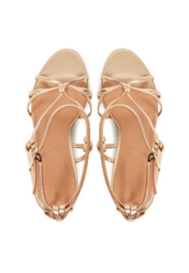 TOMMY HILFIGER - Tommy Hilfiger Sandały Metal Leather Knots Wedge Sandal FW0FW08801 Złoty. Kolor: złoty. Materiał: skóra