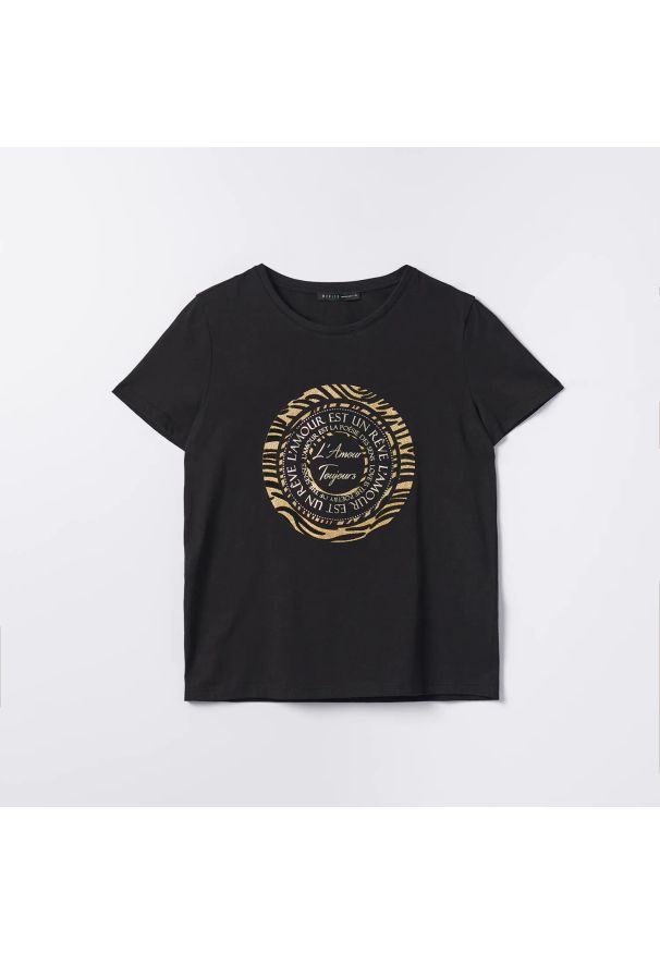 Mohito - T-shirt z błyszczącą aplikacją - Czarny. Kolor: czarny. Wzór: aplikacja