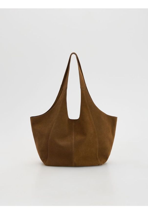 Reserved - Skórzana torebka typu hobo - brązowy. Kolor: brązowy. Materiał: skórzane