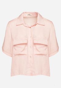 Born2be - Różowa Koszula o Krótkim Kroju z Kieszeniami Rivanaes. Kolor: różowy. Materiał: jeans. Długość rękawa: krótki rękaw. Długość: krótkie. Styl: elegancki
