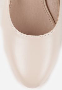 Born2be - Beżowe Czółenka VICES na Obcasie z Odkrytą Piętą i Geometrycznym Akcentem Terraspa. Okazja: na co dzień. Zapięcie: sprzączka. Kolor: beżowy. Wzór: geometria. Obcas: na obcasie. Styl: casual. Wysokość obcasa: średni #4