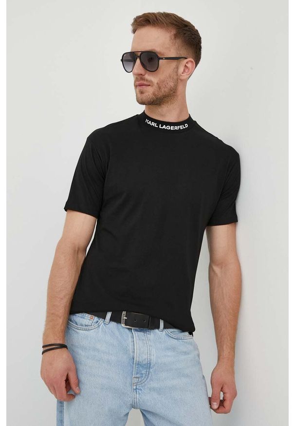 Karl Lagerfeld t-shirt bawełniany kolor czarny z nadrukiem. Kolor: czarny. Materiał: bawełna. Wzór: nadruk. Styl: klasyczny