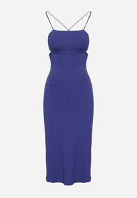 Born2be - Granatowa Sukienka Matthias. Kolor: niebieski. Materiał: dzianina. Długość rękawa: na ramiączkach. Wzór: gładki. Typ sukienki: kopertowe. Styl: klasyczny, elegancki, wizytowy. Długość: midi #7