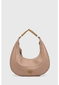 Pinko torebka skórzana kolor beżowy. Kolor: beżowy. Materiał: skórzane