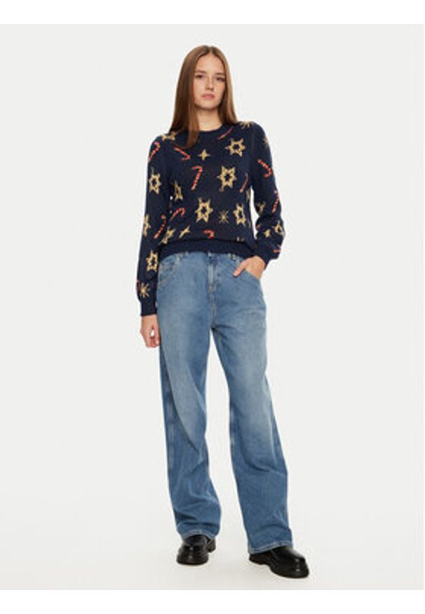 Pieces Sweter Sugar 17152789 Granatowy Regular Fit. Kolor: niebieski. Materiał: syntetyk