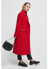 medicine - Medicine płaszcz z domieszką wełny kolor czerwony przejściowy dwurzędowy. Kolor: czerwony. Materiał: wełna. Wzór: aplikacja. Styl: klasyczny #1