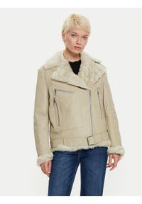 BOSS - Boss Kurtka skórzana 50524016 Écru Regular Fit. Materiał: skóra #1