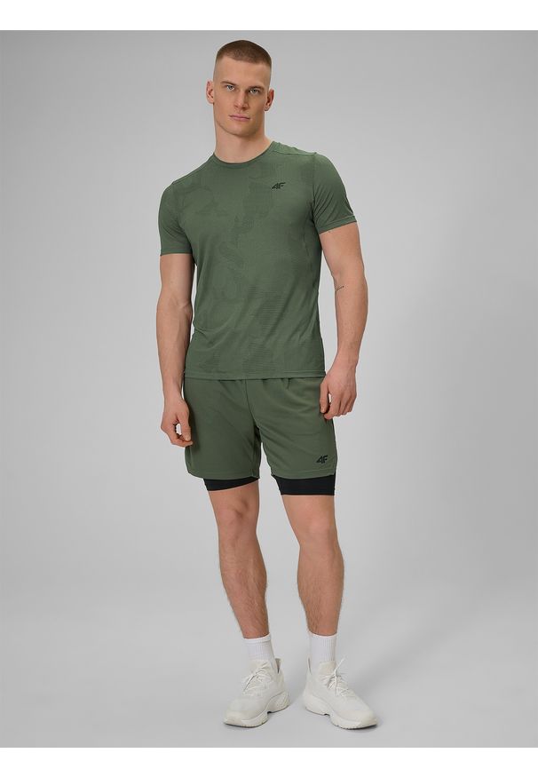 4f - 4F Spodenki treningowe szybkoschnące męskie - khaki L. Kolor: oliwkowy, brązowy, wielokolorowy. Materiał: skóra. Sport: fitness