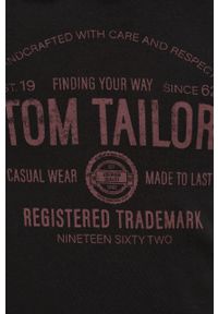 Tom Tailor Bluza bawełniana męska kolor czarny z kapturem z nadrukiem. Okazja: na co dzień. Typ kołnierza: kaptur. Kolor: czarny. Materiał: bawełna. Wzór: nadruk. Styl: casual