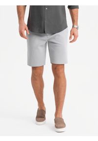 Ombre Clothing - Męskie szorty ze strukturalnej dzianiny SLIM FIT – jasnoszare V4. Okazja: na co dzień. Kolor: szary. Materiał: dzianina. Wzór: jednolity. Styl: wakacyjny, casual, klasyczny, sportowy