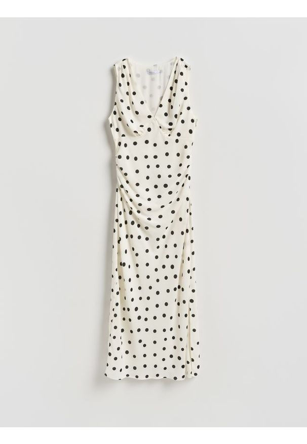 Reserved - Sukienka midi w grochy - wielobarwny. Materiał: tkanina. Wzór: grochy. Długość: midi