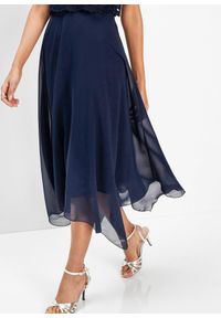 bonprix - Sukienka szyfonowa midi z koronką. Kolor: niebieski. Materiał: szyfon, koronka. Wzór: koronka. Typ sukienki: asymetryczne. Styl: elegancki, wizytowy. Długość: midi #2