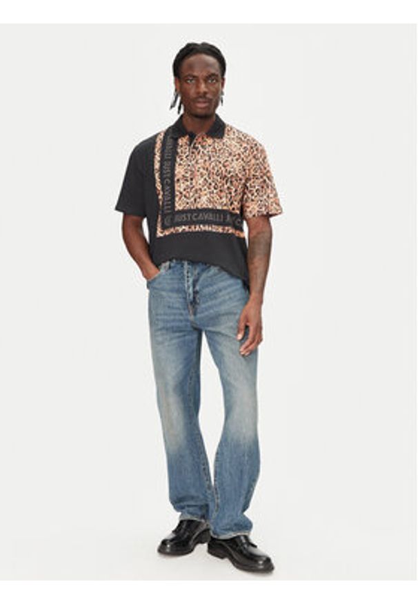 Just Cavalli Polo 78OAGE15 Czarny Regular Fit. Typ kołnierza: polo. Kolor: czarny. Materiał: bawełna