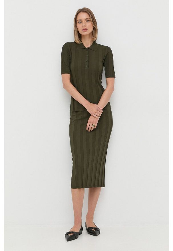 Max Mara Leisure spódnica kolor zielony midi ołówkowa. Kolor: zielony. Materiał: dzianina. Wzór: gładki