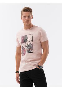 Ombre Clothing - T-shirt męski bawełniany z nadrukiem - jasnoróżowa V2 S1741 - XXL. Kolor: różowy. Materiał: bawełna. Długość rękawa: krótki rękaw. Długość: krótkie. Wzór: nadruk. Styl: klasyczny #3