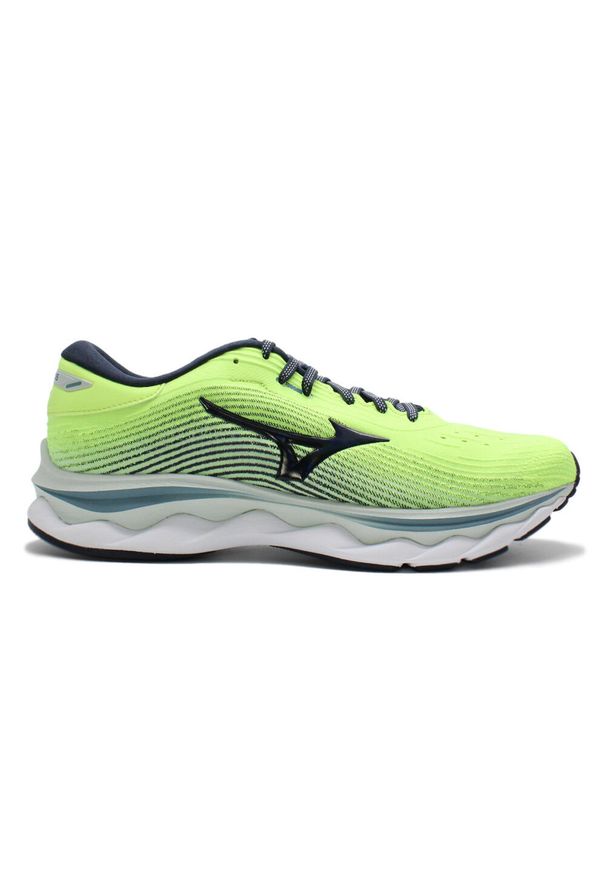 Buty do biegania męskie Mizuno Wave Sky 5. Zapięcie: sznurówki. Kolor: żółty, wielokolorowy, zielony. Materiał: materiał, syntetyk, tkanina. Szerokość cholewki: normalna. Model: Mizuno Wave