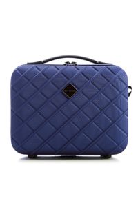 Wittchen - Kosmetyczka podróżna z ABS-u w ukośną kratkę granatowa. Kolor: niebieski. Wzór: kratka #1