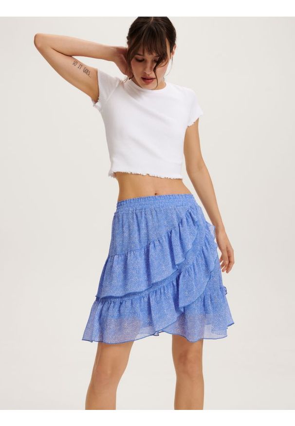 Reserved - Spódnica z falbanami - jasnoniebieski. Kolor: niebieski. Materiał: tkanina