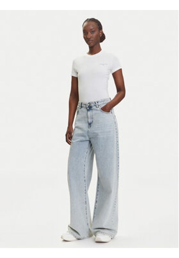 Tommy Jeans T-Shirt Linear DW0DW21164 Écru Slim Fit. Materiał: bawełna