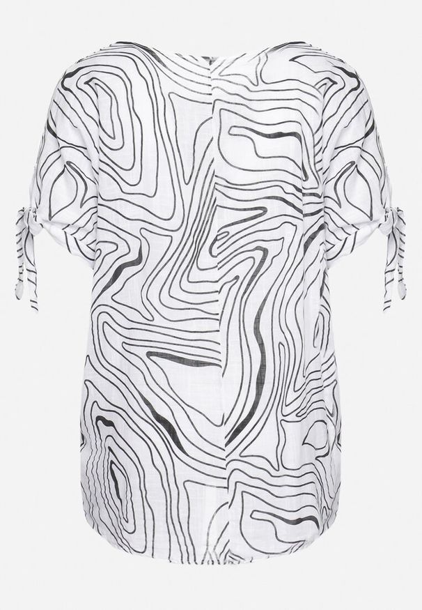 Born2be - Biała Bluzka z Ozdobnym Wiązaniem przy Rękawach Fialia. Okazja: na spotkanie biznesowe, do pracy, na co dzień. Kolekcja: plus size. Kolor: biały. Materiał: jeans. Styl: biznesowy, casual, elegancki