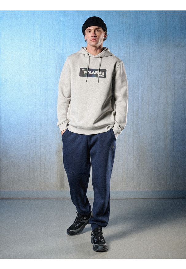 4f - 4F Bluza dresowa regular z kapturem męska - szara XL. Okazja: na co dzień. Typ kołnierza: kaptur. Kolor: szary. Materiał: dresówka. Styl: casual, sportowy