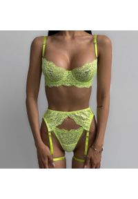 Intica - Komplet koronkowej bielizny z fiszbinami na specjalne okazje Karima. Kolor: zielony. Materiał: koronka. Wzór: koronka #5