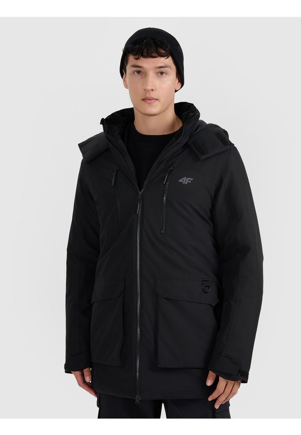 4f - 4F Kurtka zimowa membrana 8000 męska - czarna M. Kolor: czarny. Materiał: poliester, materiał. Długość: do kolan. Sezon: zima