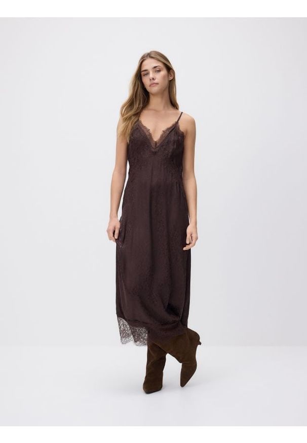 Reserved - Sukienka z wiskozy - brązowy. Kolor: brązowy. Materiał: wiskoza