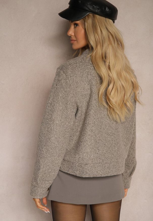 Renee - Brązowa Klasyczna Kurtka Przejściowa z Suwakiem Nelinia. Kolor: brązowy. Materiał: jeans. Styl: klasyczny