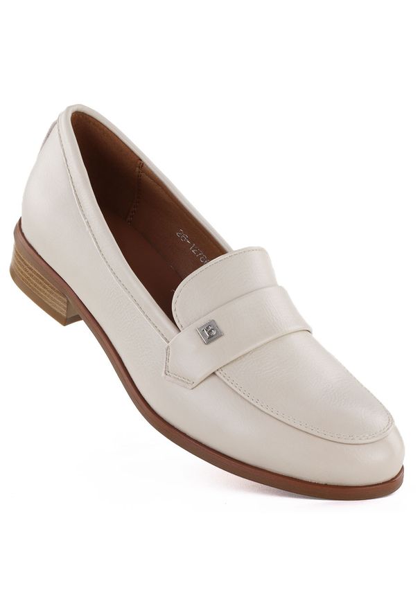 POTOCKI - Półbuty damskie lordsy beżowe Potocki SZ12786. Kolor: beżowy. Materiał: skóra ekologiczna. Obcas: na obcasie. Wysokość obcasa: średni