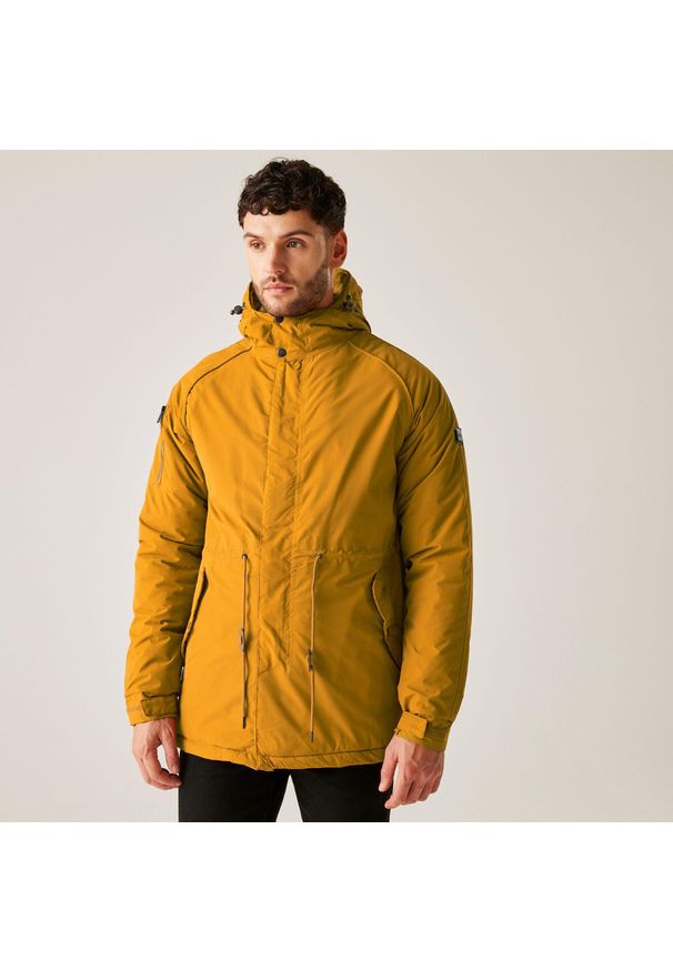 Salinger III Regatta męska trekkingowa kurtka parka z membraną. Typ kołnierza: kaptur. Kolor: żółty, pomarańczowy, wielokolorowy. Sport: turystyka piesza
