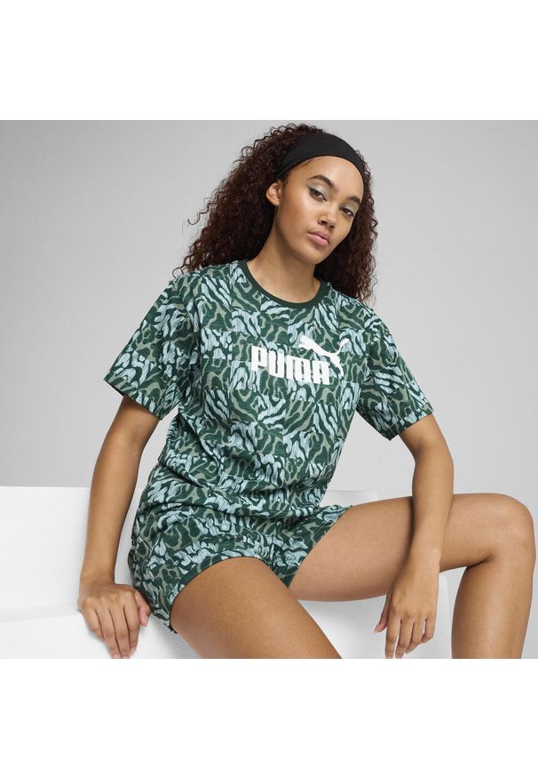 Puma - Damska luźna koszulka ESS GRAPHIC PUMA Green Moon. Kolor: zielony. Materiał: guma. Wzór: nadruk