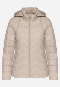 Born2be - Ciemnobeżowa Kurtka z Odpinanym Kapturem Pikowana Ariobia. Kolor: beżowy #6