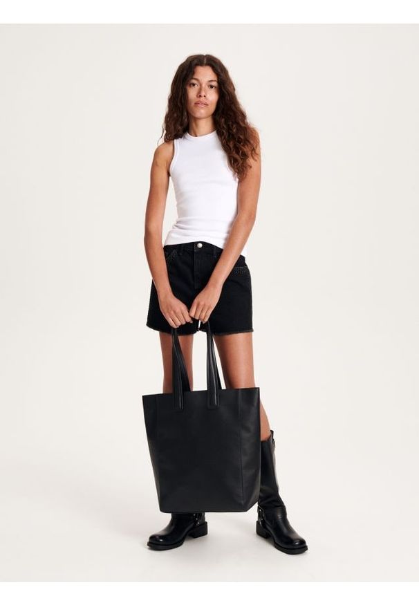 Reserved - Torebka shopper - czarny. Kolor: czarny. Materiał: skórzane