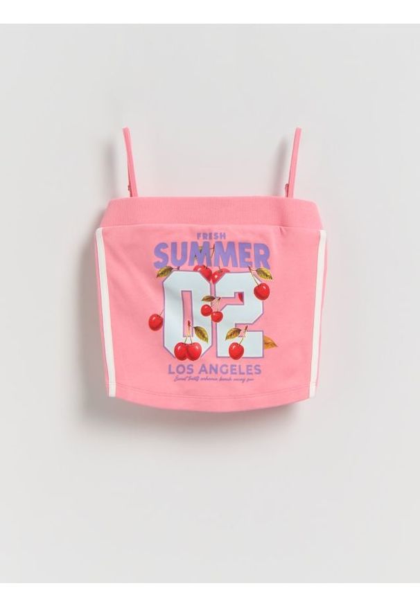 Reserved - Bawełniany top na ramiączkach - różowy. Kolor: różowy. Materiał: bawełna. Długość rękawa: na ramiączkach