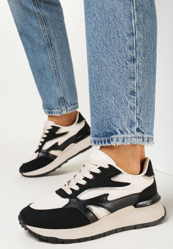 Born2be - Czarne Sneakersy na Grubej Podeszwie z Wstawkami Ettalyn. Kolor: czarny