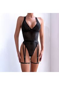 Intica - Body z pasem do pończoch na romantyczne wieczory Annelotte. Kolor: czarny. Materiał: materiał #10